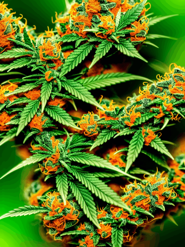 AI generated: A 8mm photography of a highly detailed cannabis plant, close take, sativa, day time, macro, focus, s...