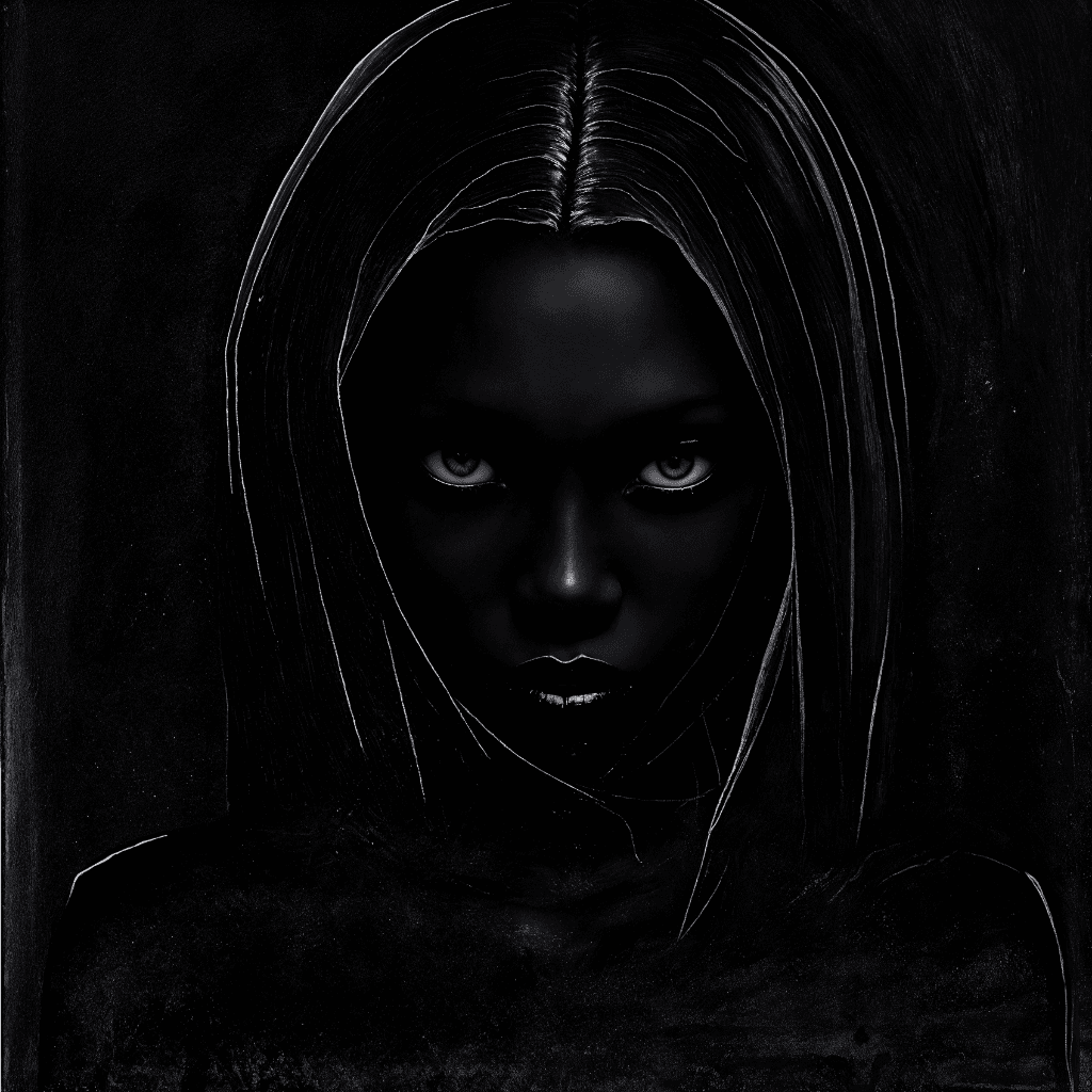 AI generated: Essential Dark art by Satureya. Black on Black entity of despair.  made out of Dark Black  gorgeous ...
