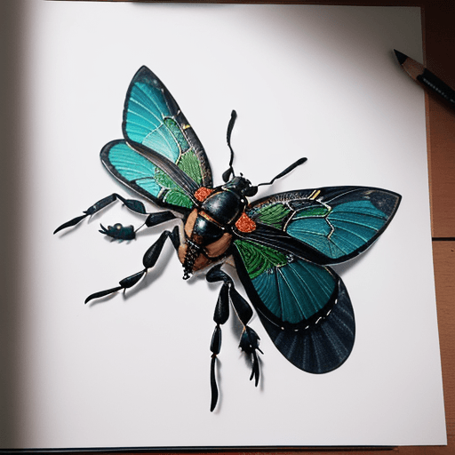 AI generated: Folk art cat, insect illustration, beetle art, insects, botanical illustration, faire, art print, ul...