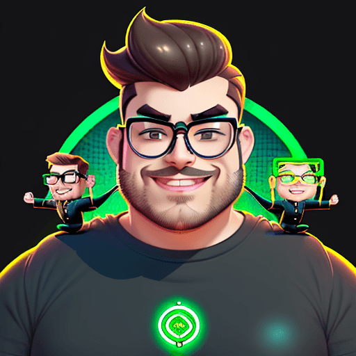 AI generated: 
logo of a man wearing glasses with little beard, thick lips, thick eyebrows, goofy eyes, thick buil...