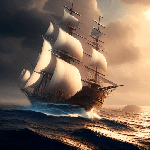 AI generated: Photo of a ultra realistic sailing ship, dramatic light, pale sunrise, cinematic lighting, battered,...