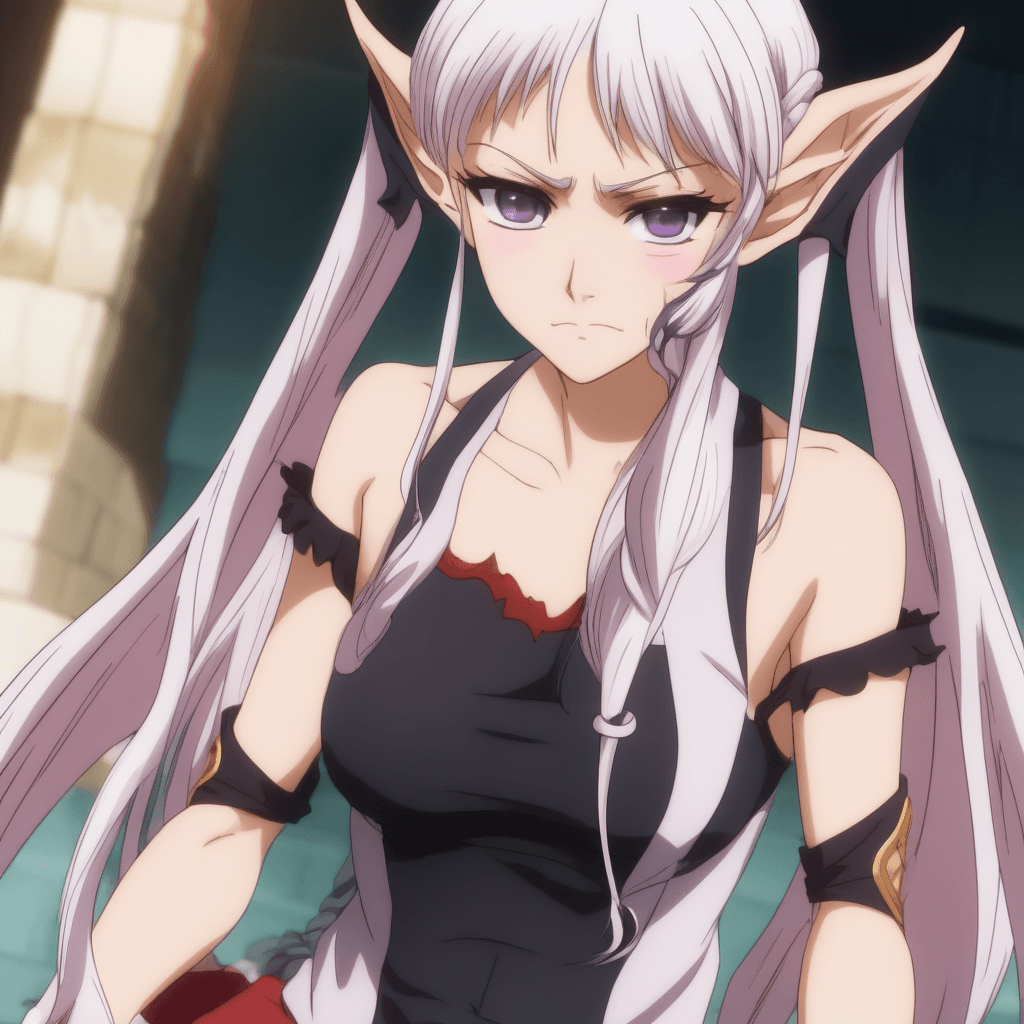 AI generated: masterpiece, anime, hires, demon, elf, anime hair, fit, crying, female