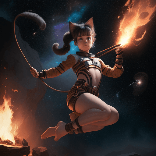 AI generated: cinematic portrait of a young beautiful and cute female with a monkey's tail, small kitty ears and c...