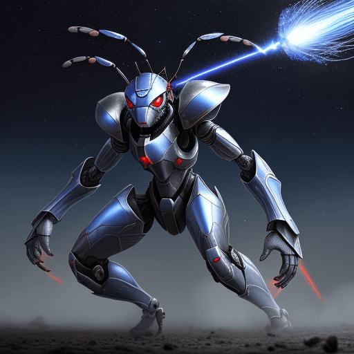 AI generated: 100 unit army, blue ant army group with silver armor invasion the planet, gun fire each other with r...