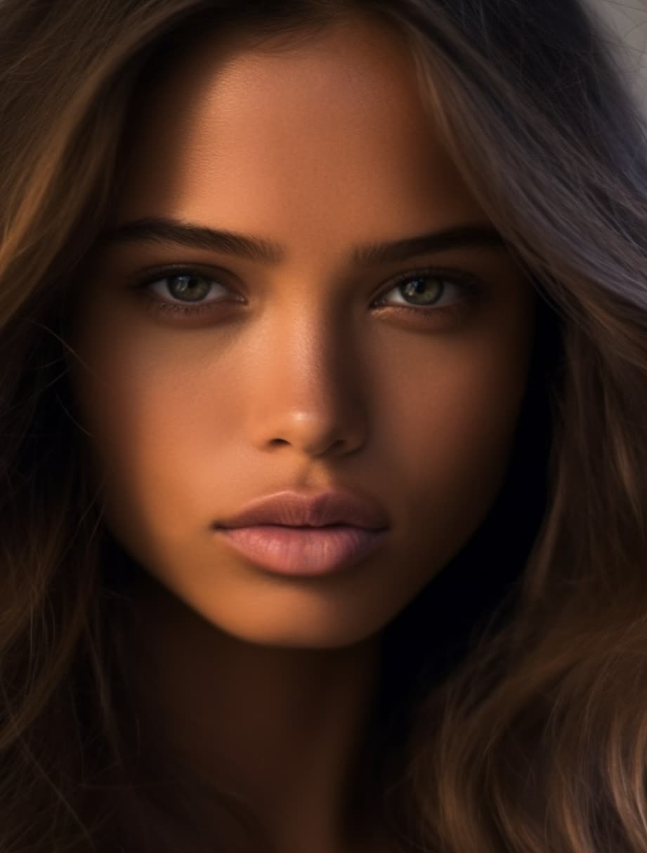 AI generated: a close up of a woman with long hair, by Juan O'Gorman, adriana lima, perfect face , light brown col...