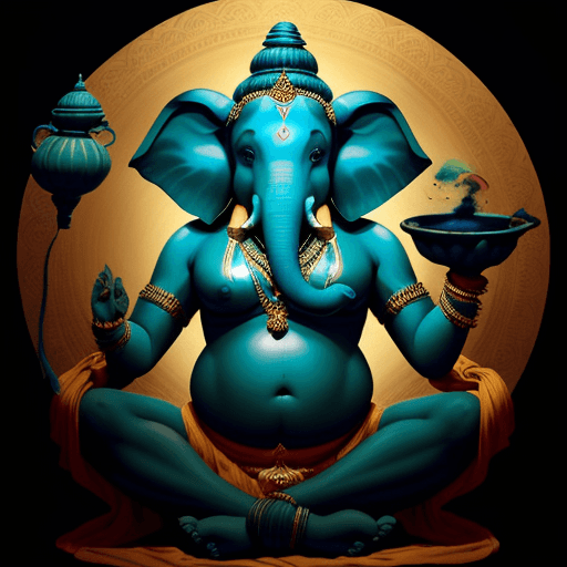 AI generated: Painterly, shadow play, a gorgeous elephant head hindu indian god ganpati with his consort, as a sil...