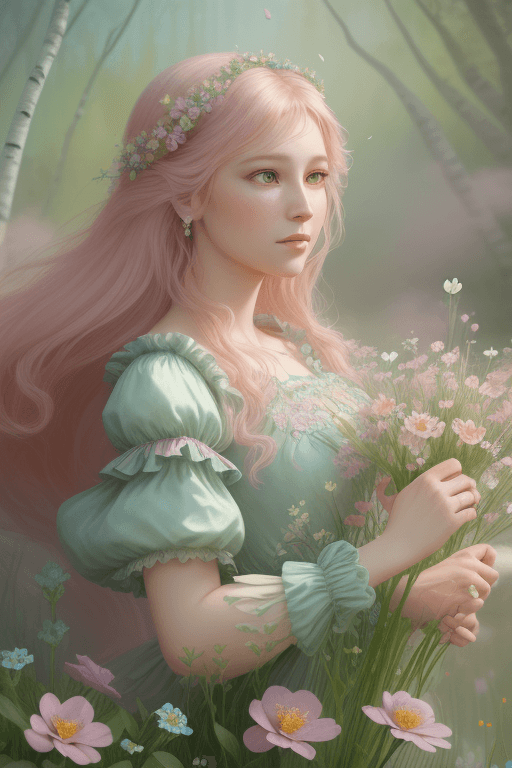 AI generated: mdjrny-v4 style, whimsical fantasy elegant meadow flowers botany maximalism with a wave of flowers g...