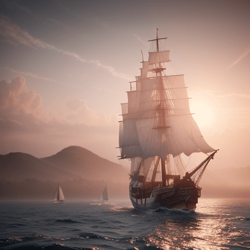 AI generated: Photo of a ultra realistic sailing ship, dramatic light, pale sunrise, cinematic lighting, battered,...