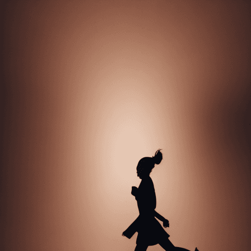 AI generated: running shadow woman in the lights of emty dark room mystery