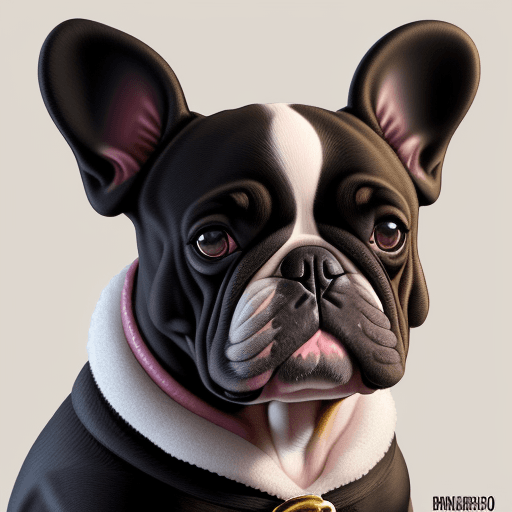 AI generated: retrato de um frenchie buldog  macho, fofinho , de cor preta, estilo boneco, com uma bolinha amarela...