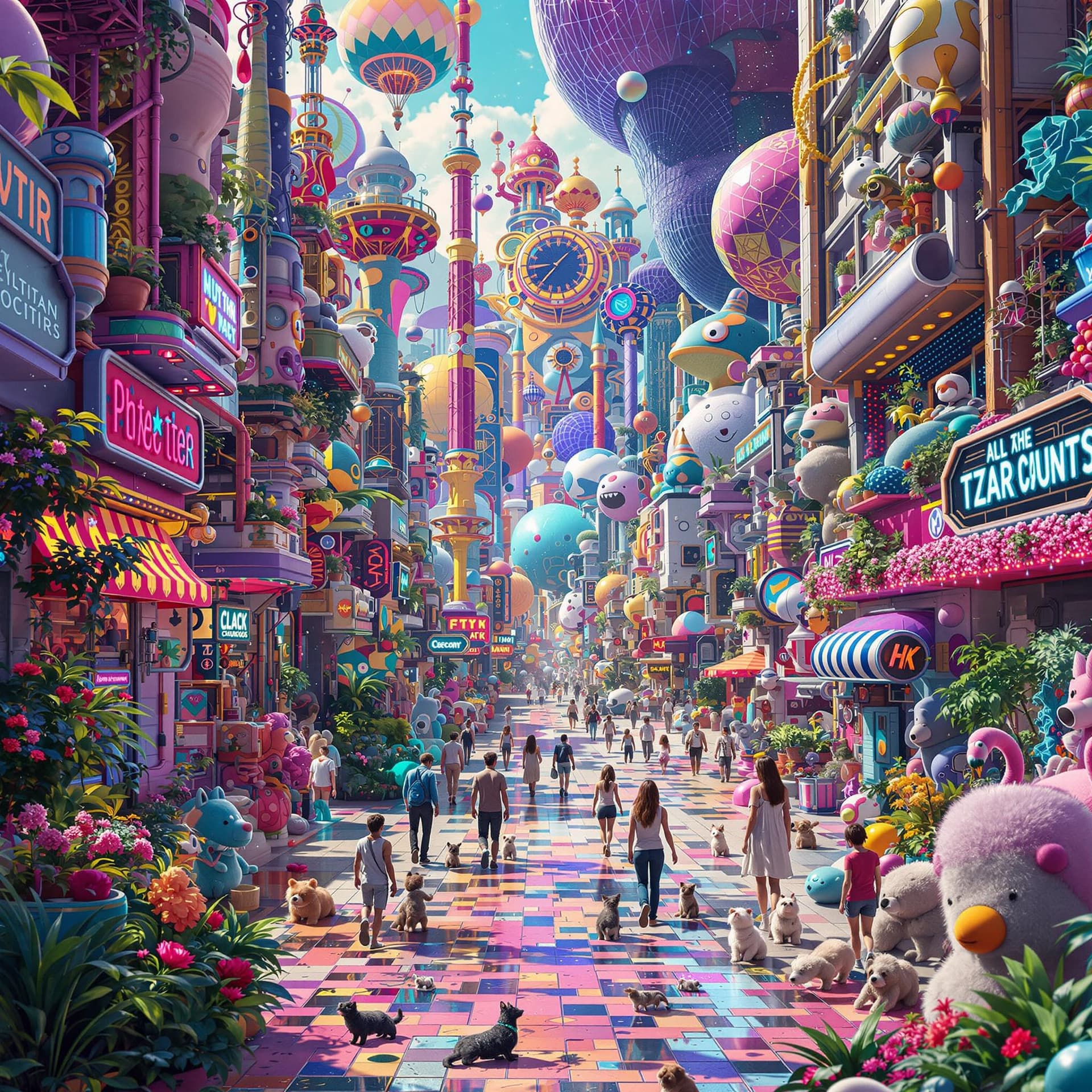 AI generated: A trippy, psychedelic, and surreal AI-created city of the distant future, characterized by hyperreal...
