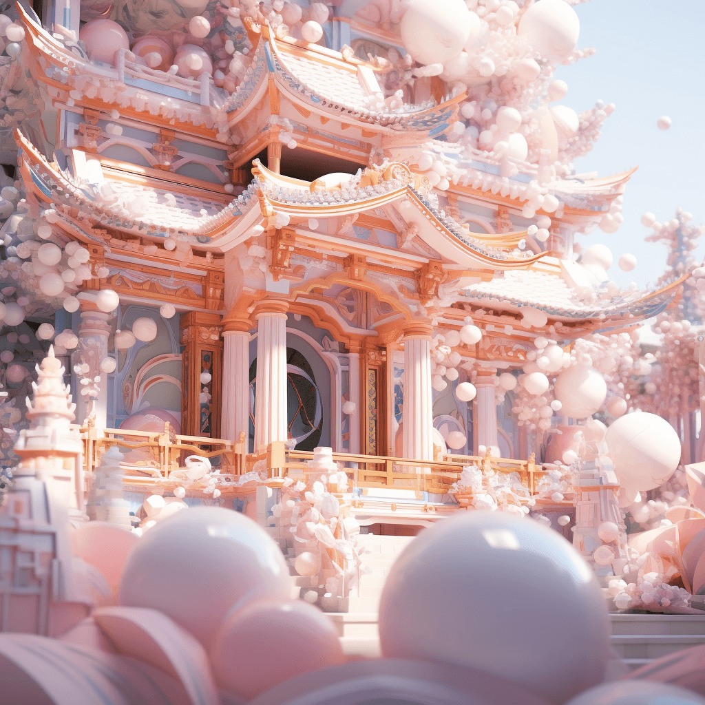 AI generated: 3d 256-bit Japanese anime temple, Jacob Hashimoto, intricate, pastel color palette, soft lighting, c...