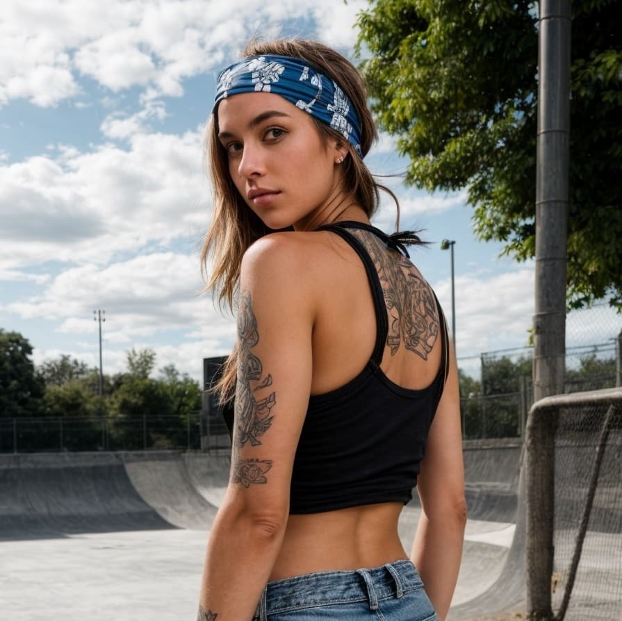 AI generated: portrait of a skater girl,  sk8ter girl, Casual, cool, rebellious, skateboard-toting, street-smart, ...