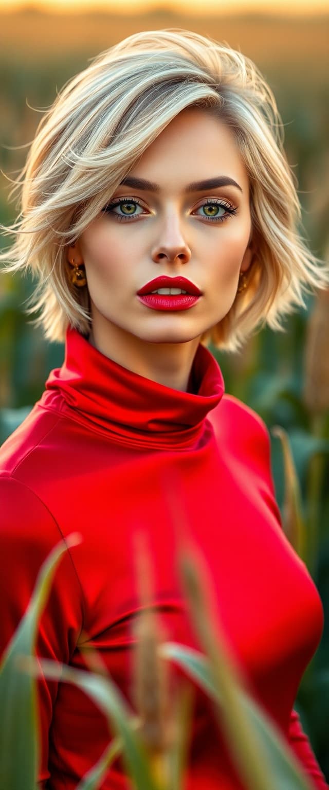 AI generated: "Vertical full-body portrait photograph, cinematic style, warm golden hour lighting. A stylish super...