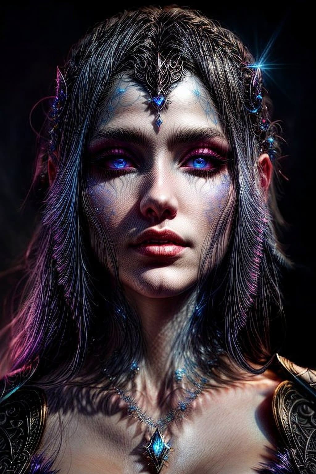 AI generated: Fantasy creature morphing from nemesis, diamond skin, sapphire hair, ice eyes, intricate detail, fan...