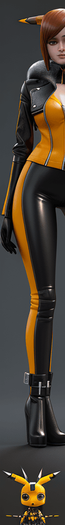AI generated: anthropomorphic renamon woman with synthetic fur wearing leather jacket with hands on hips detailed ...
