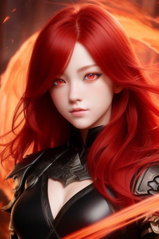 AI generated: best quality, masterpiece,Red hair, (red eyes:1.4), dragon girl, fire, magic, fire vortex, detailed ...