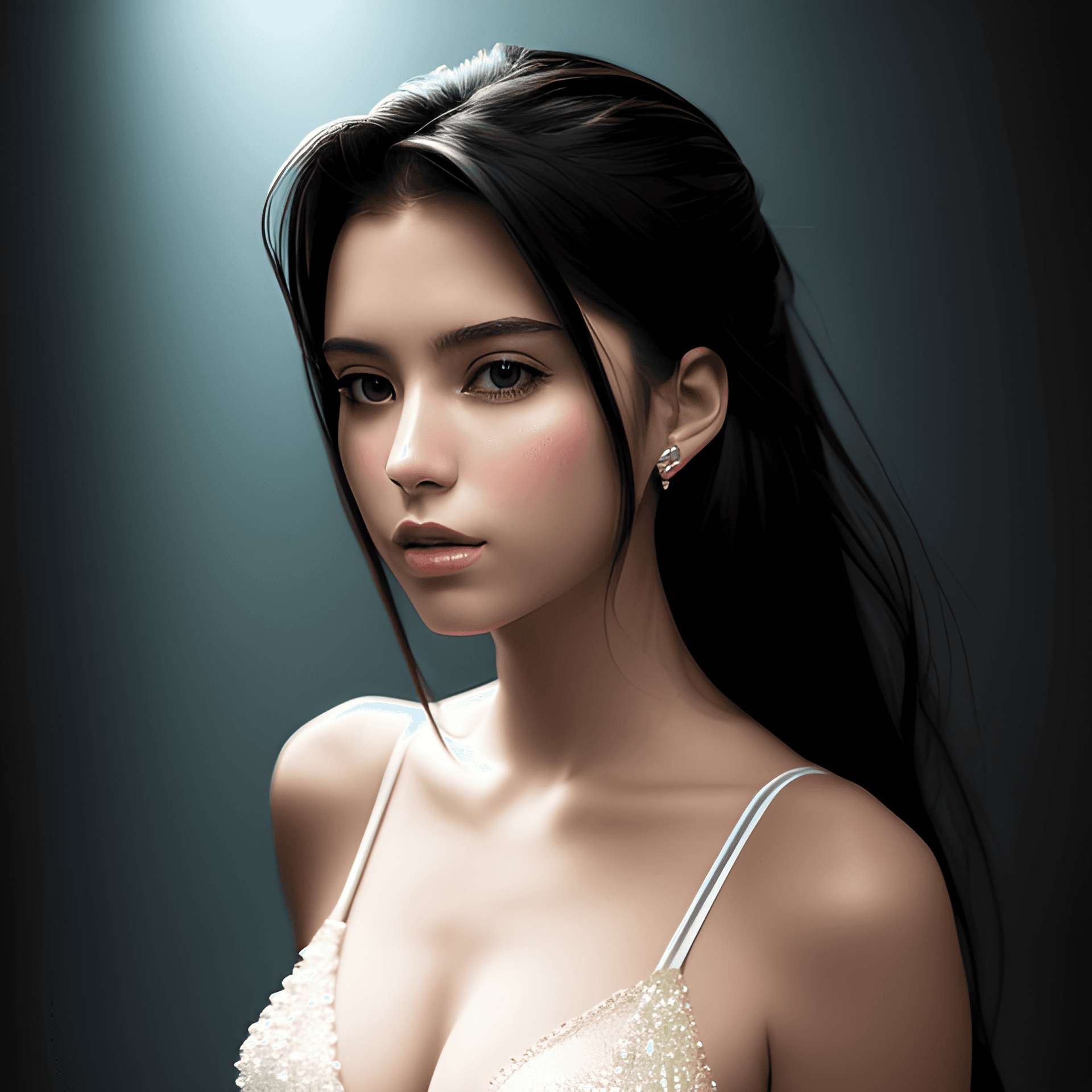 AI generated: a portrait of a narcissistic girl in a paradise, emotive face, sultry, anime, in the style of comics...