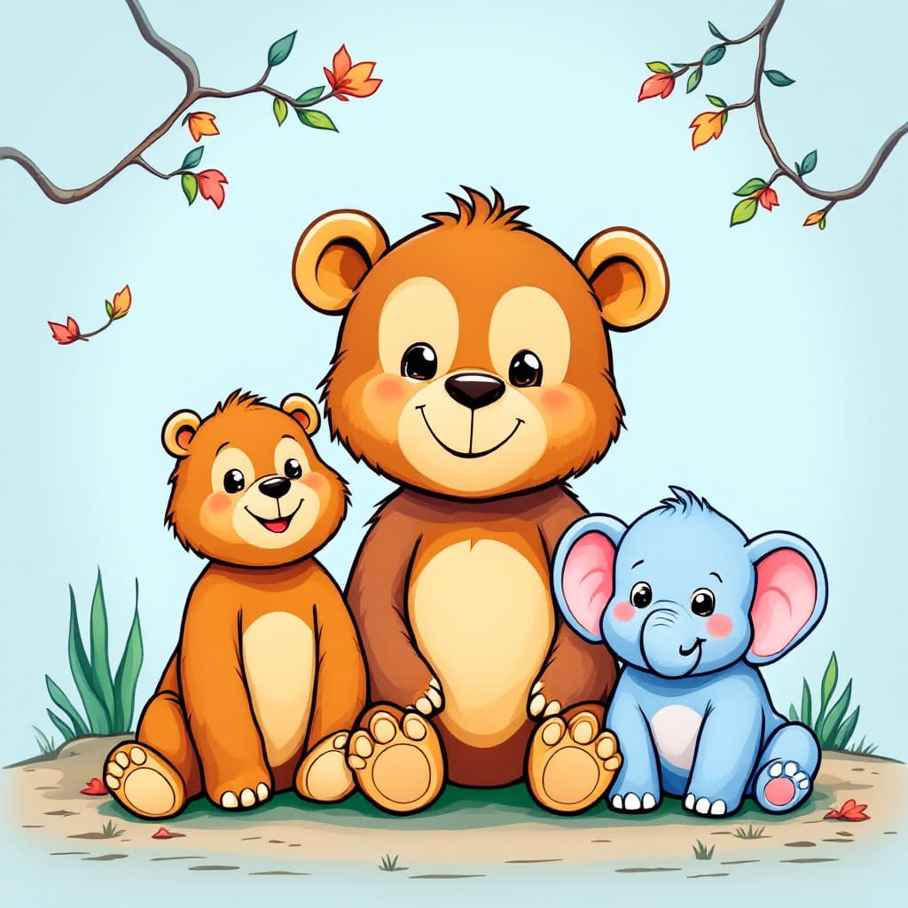 AI generated: A cute, cartoon-style bear designed for a children's coloring book. The bear has a friendly, happy e...
