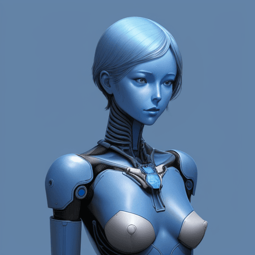 AI generated: the artificial woman on a blue background, in the style of akihiko yoshida, blueprint --ar 4:3