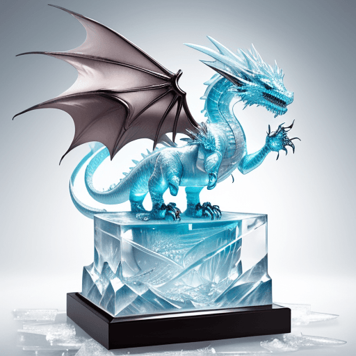 AI generated: A clear and adorable ice sculpture photo of a dragon, ice, detailed,
