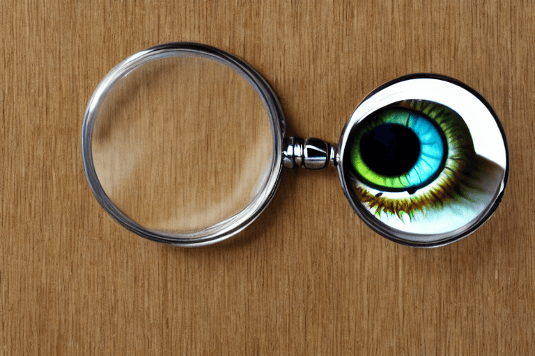 AI generated: a big eye ball looking through a magnifying glass | a macaroni noodle with eyes