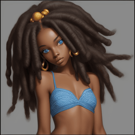 AI generated: 
 black girl, rastafari, Blue eyes, beautiful, slim, 
