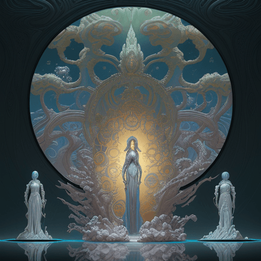 AI generated: a 3d detailed painting inspired by moebius of a 4d mirror cabinet. inspired by technology. science f...