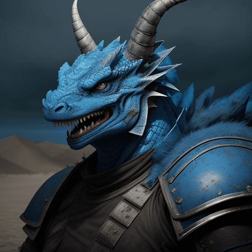 AI generated: Blue Eastern Dragon looks at the enemy, stands after the battle, fear and horror on his face, tired ...