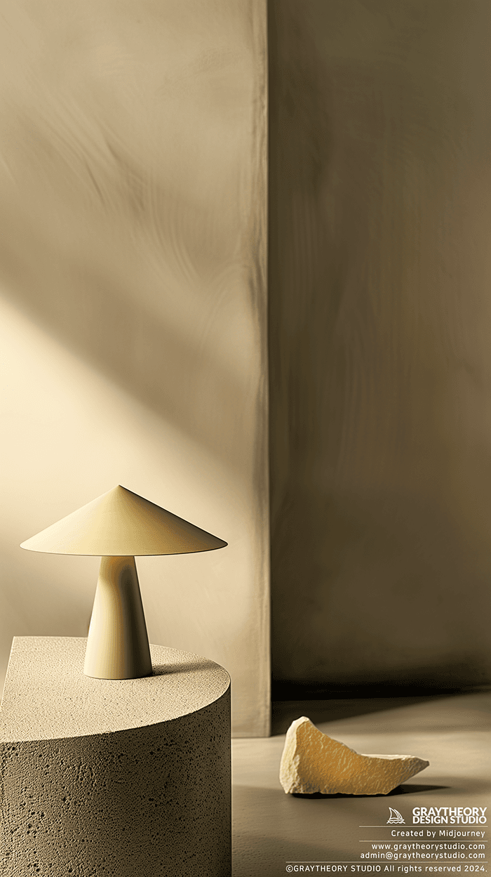 AI generated: image of the AJ table lamp in a soft grey studio environment, Fujifilm GFX 100S, GF 80mm f/1.7 lens,...