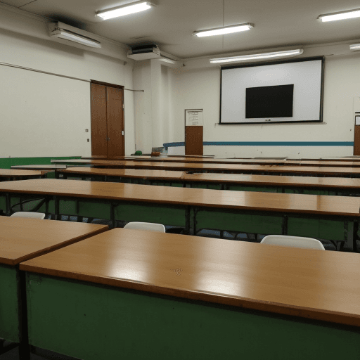 AI generated: docentes presencial capacitándose en aula tecnológica
