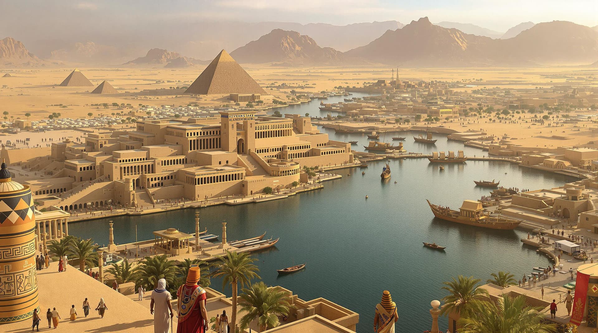 AI generated: The year is 300 BC (all people with ancient egyptian etire)
Cinematic photo of:
- The Great royal Pa...