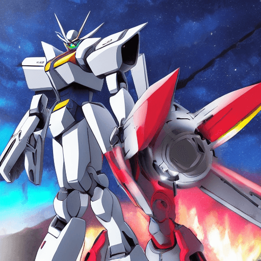 AI generated: manga gundam robot fighting vs another giant robot, anime style, vibrant colors, dark sky
