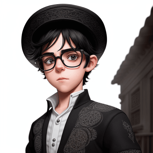 AI generated: white background, cartoon boy wearing glasses, posing, black hair, a hat, 8k, intricate detail, phot...