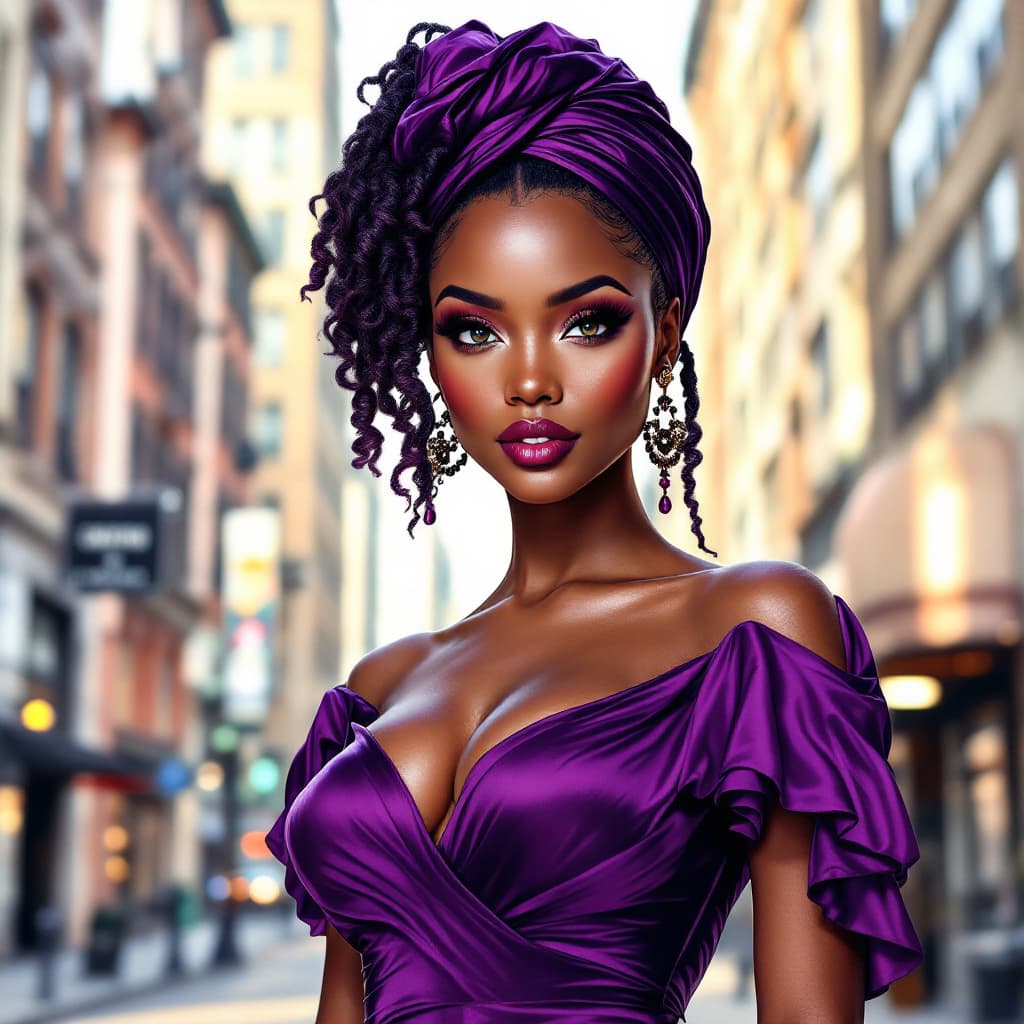 AI generated: A full body head-to-toe view of a 4k airbrushed hyper realistic glossy illustration of a stunning Af...