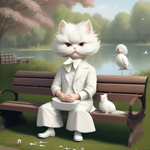 AI generated: create realistic illustration of a caricatured, realistic white coated Persian cat, dressed like a h...