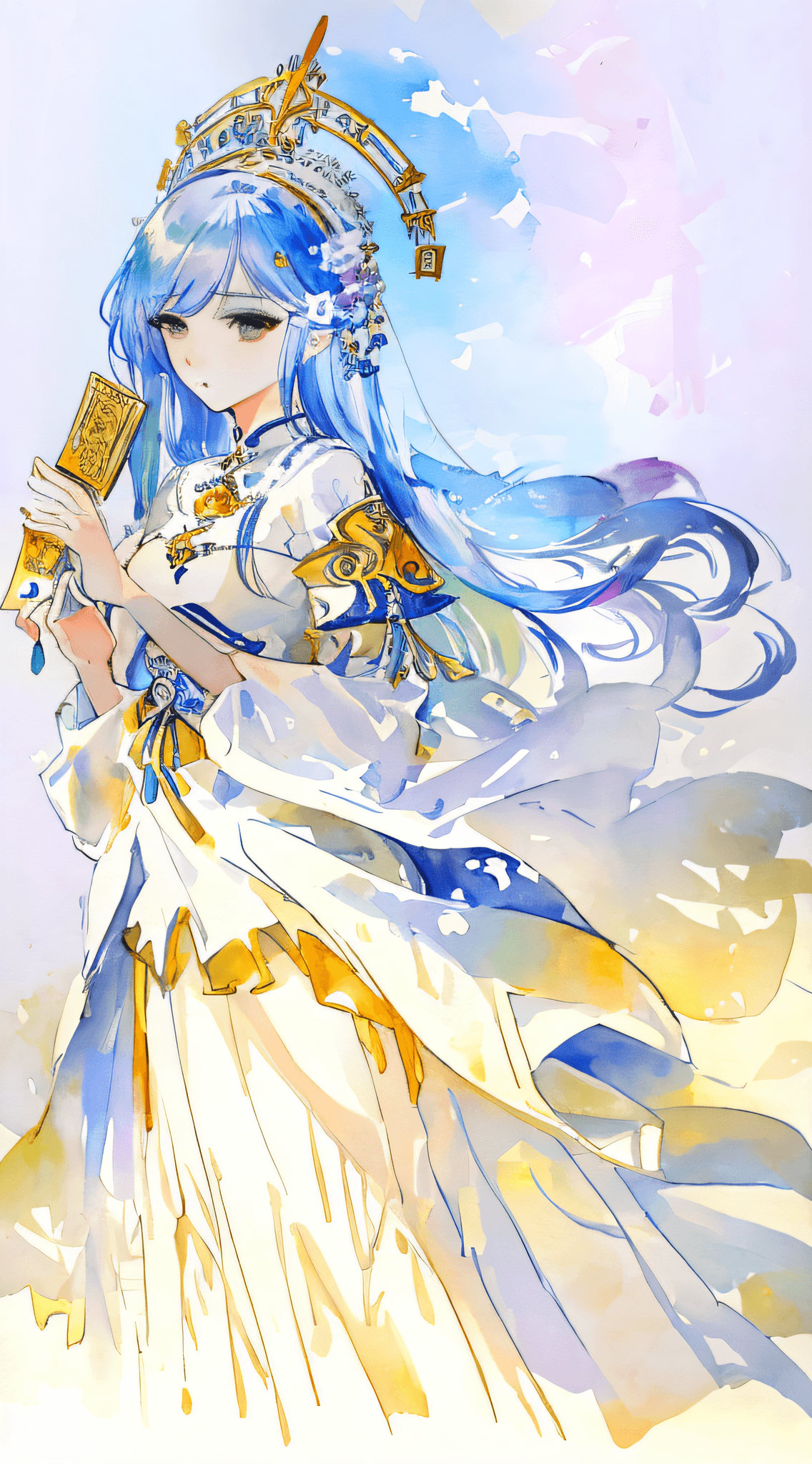AI generated: there is a woman with a long white dress and colorful hair, beautiful digital artwork, exquisite dig...