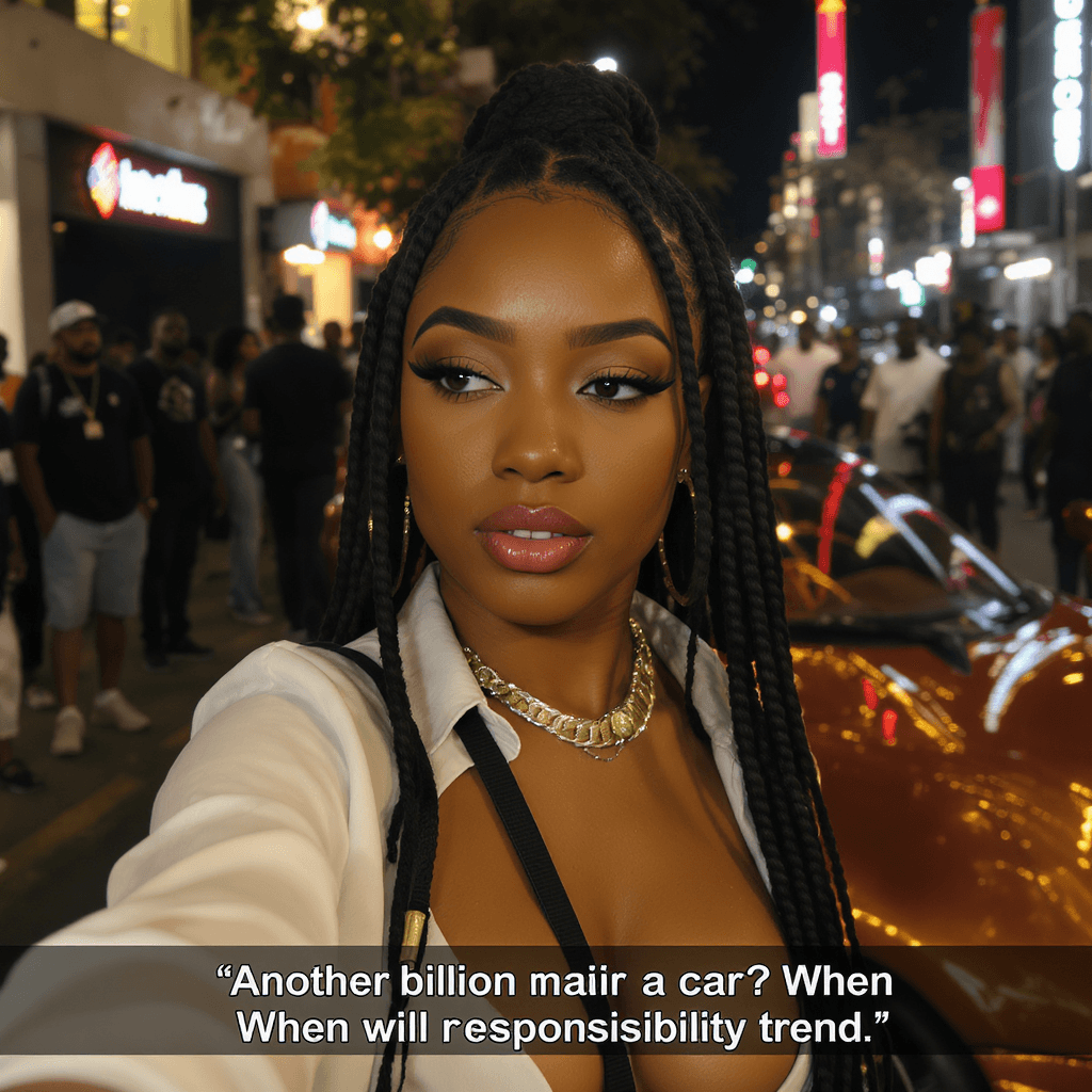 AI generated: A stunning 22-year-old Nigerian female blogger with natural glowing skin, trendy streetwear, and box...