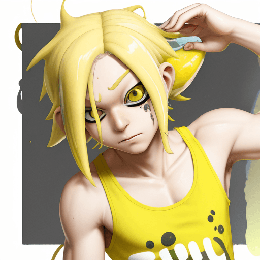AI generated: splatoon, Frey, yellow hair, yellow tank top, hypnotized, spiral