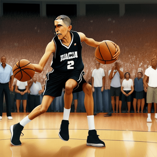 AI generated: Barack Obama playing basketball with Barack Obama