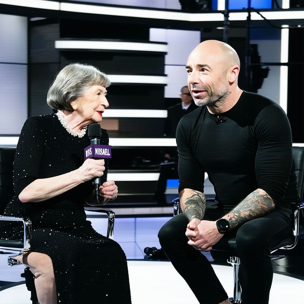 AI generated: Joe Rogan on a set with helen keller, miserable
