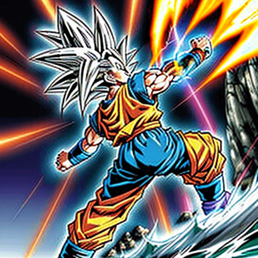 AI generated: Toriyama Akira's comic IP Super Saiyan Vegito, charging Ki, on the the sea