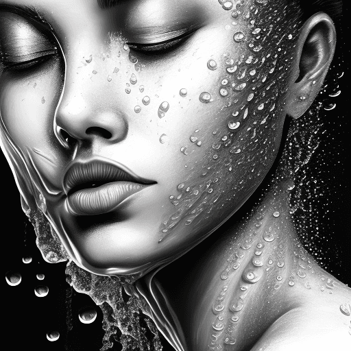 AI generated: a black and white drawing of a woman's face, in the style of water drops, daz3d, blink-and-you-miss-...