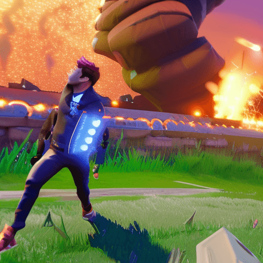 AI generated: fortnite markiplier skin running from explosion with archit prakash in his arms victory royals,8k ma...