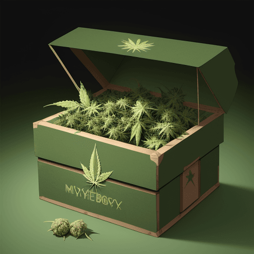 AI generated: hyper realistic box, mystery box, with weed leafs, surprise, stars