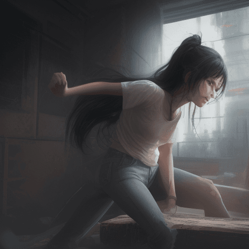 AI generated: disney pixar visual of a sassy girl with long, black hair wearing a white shirt including jeans, kic...