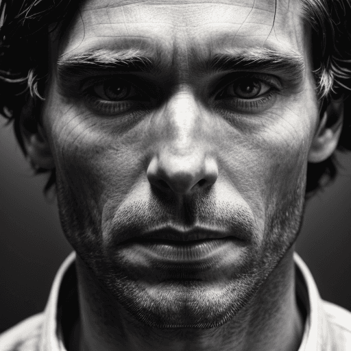 AI generated: raw photo, detailed and realistic high contrasted black and white (close-up professional portrait:1....