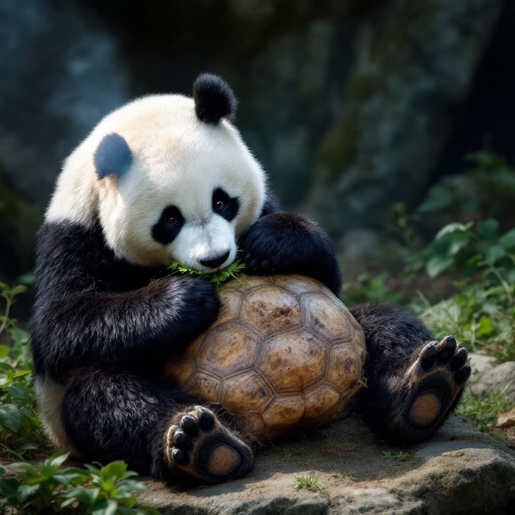 AI generated: Panda eating turtle