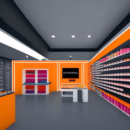 AI generated: cinematic, minimalistic retail shop small design, bright color on walls