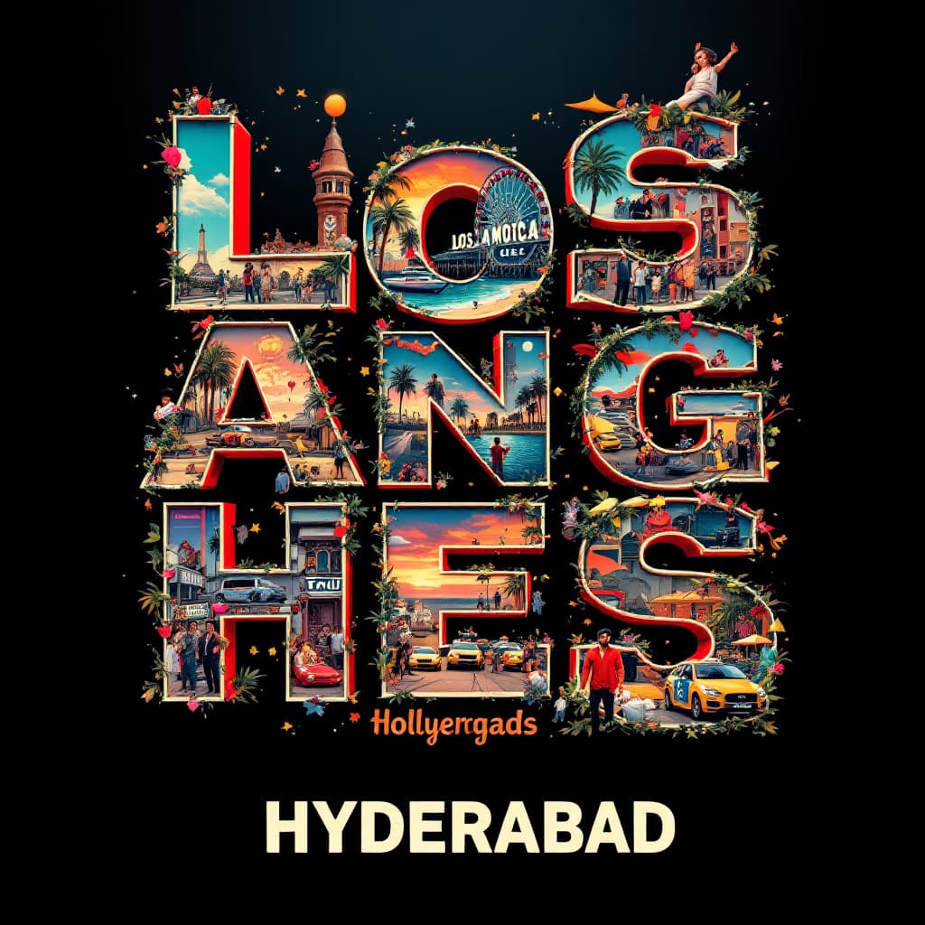 AI generated: A striking, high-contrast cinematic photo-style vertical collage that captures the essence of Hydera...